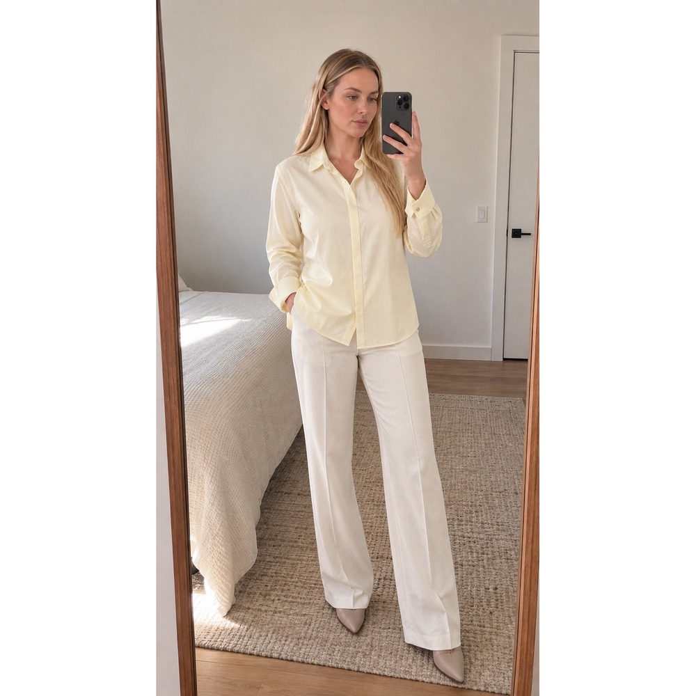 J Jill Womens Button Down Shirt XL Butter Yellow Classic Preppy Career Coastal